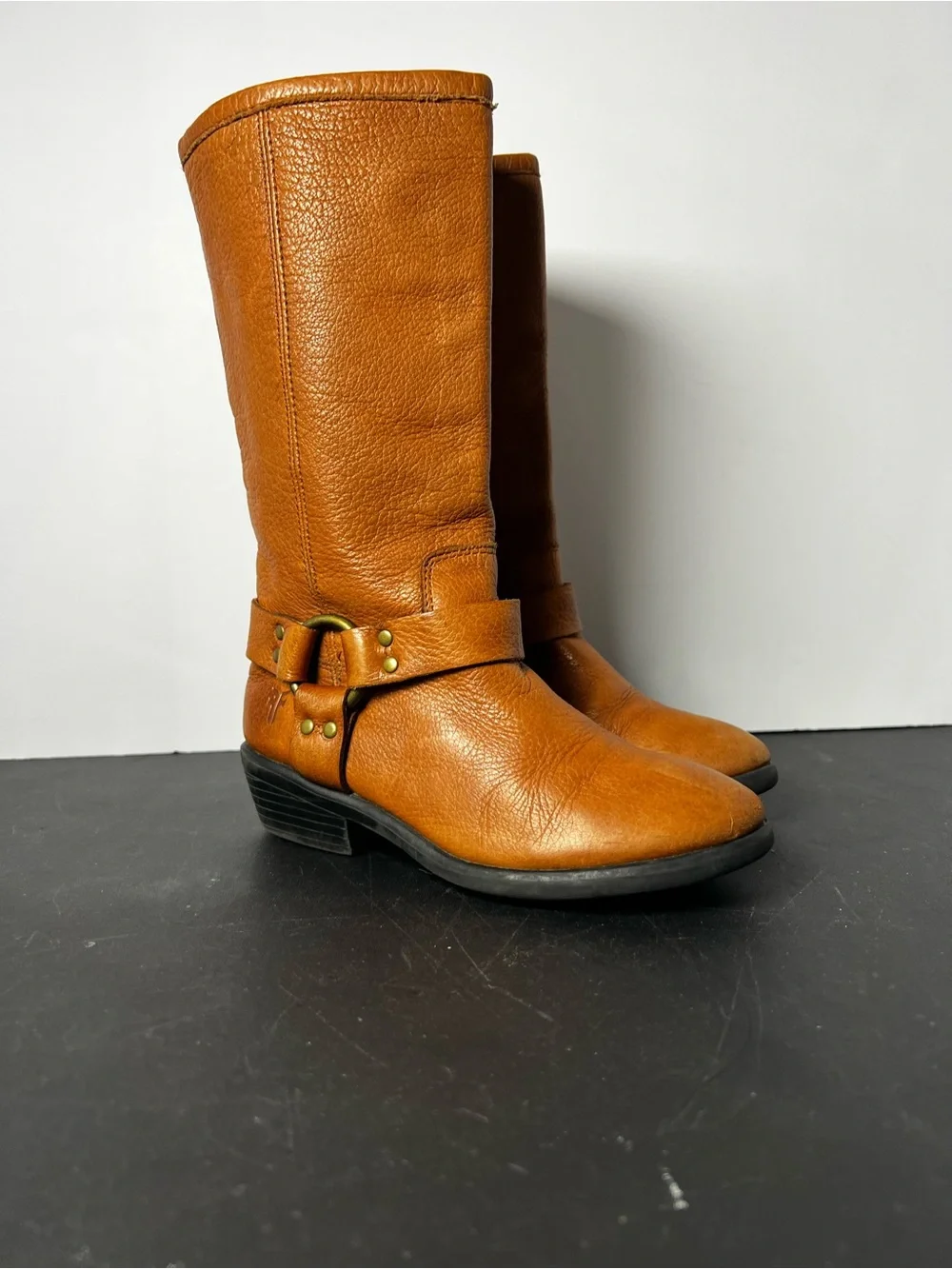 FRYE Kids Phillip Harness Tall Boots US 12.5 YOUTH Brown Leather
